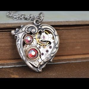 Steampunk heart necklace victorian style antique
